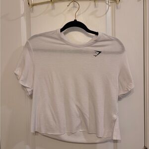 Gymshark White Cropped Tee – Size Medium – Lightweight Self-Cut Crop Top
